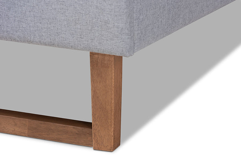 Tamsin Light Gray Fabric Ash Walnut Brown King Size Platform Bed Baxton