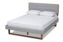 Lumines Light Gray Fabric Ash Walnut Queen Size Platform Bed Baxton