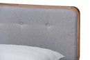 Lumines Light Gray Fabric Ash Walnut Queen Size Platform Bed Baxton