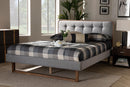 Lumines Light Gray Fabric Ash Walnut Queen Size Platform Bed Baxton