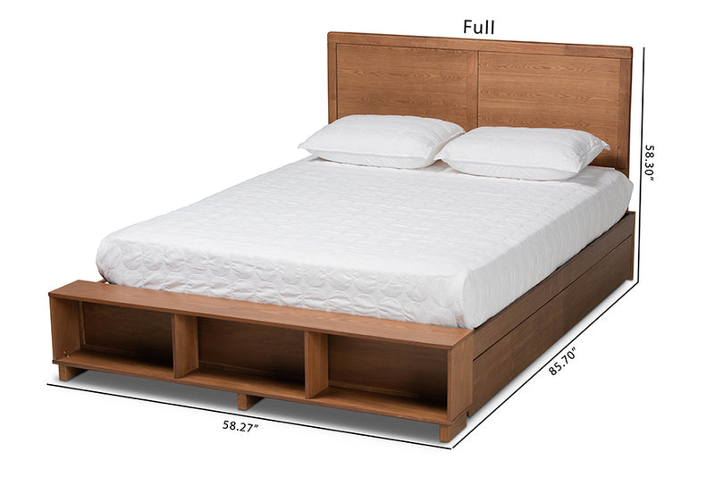 Svante Modern Transitional Ash Walnut Brown Finished Wood Queen Size 4-Drawer Platform Storage Bed w/Built-In Shelves