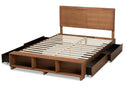 Svante Ash Walnut Brown Queen Size 4-Drawer Platform Storage Bed w/Shelves Baxton