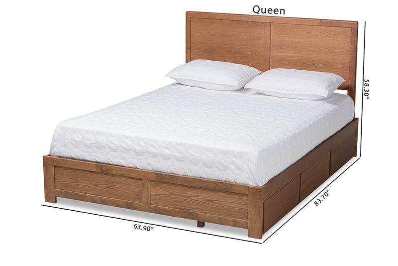 Lilibet Modern and Contemporary Ash Walnut Brown Finished Wood Queen Size 3-Drawer Platform Storage Bed