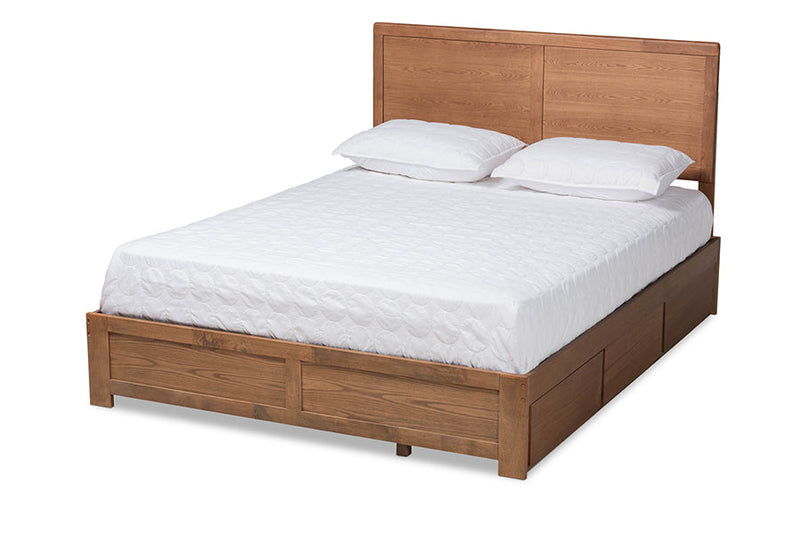 Lilibet Ash Walnut Brown Queen Size 3-Drawer Platform Storage Bed Baxton