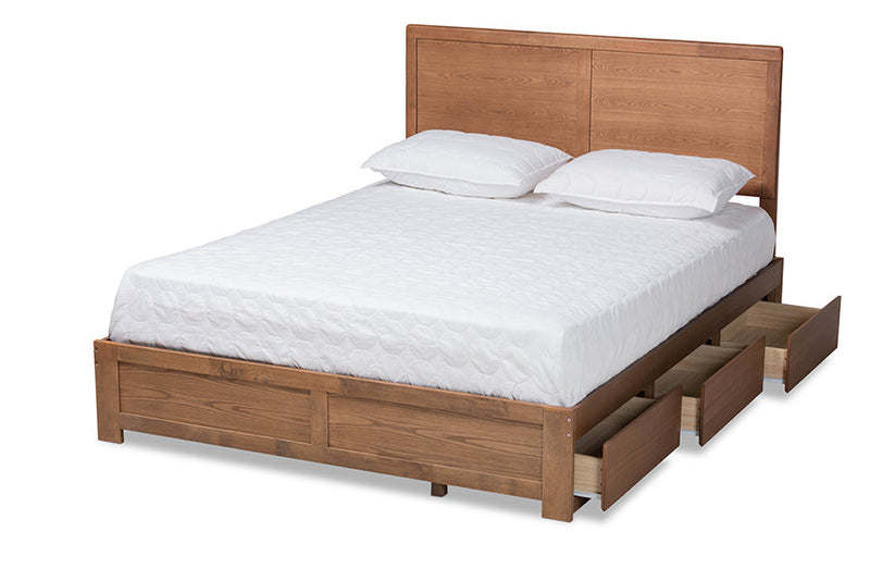 Lilibet Ash Walnut Brown Queen Size 3-Drawer Platform Storage Bed Baxton