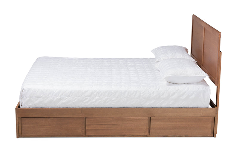 Lilibet Modern and Contemporary Ash Walnut Brown Finished Wood Queen Size 3-Drawer Platform Storage Bed