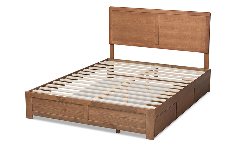 Lilibet Modern and Contemporary Ash Walnut Brown Finished Wood Queen Size 3-Drawer Platform Storage Bed