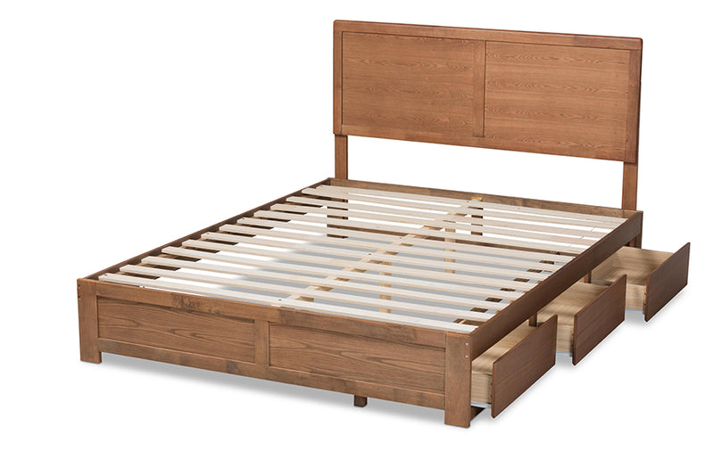 Lilibet Modern and Contemporary Ash Walnut Brown Finished Wood Queen Size 3-Drawer Platform Storage Bed