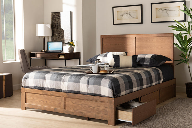 Lilibet Modern and Contemporary Ash Walnut Brown Finished Wood Queen Size 3-Drawer Platform Storage Bed