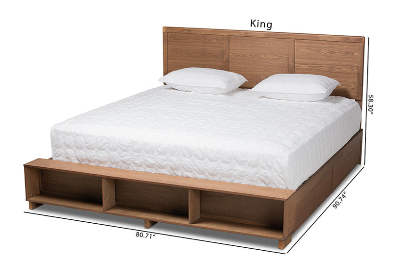 Svante Ash Walnut Brown King Size 4-Drawer Platform Storage Bed w/Shelves Baxton