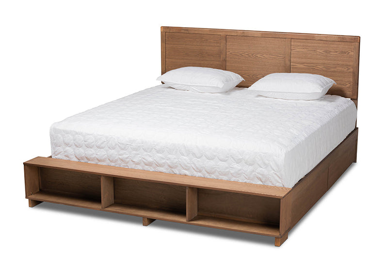 Svante Ash Walnut Brown King Size 4-Drawer Platform Storage Bed w/Shelves Baxton