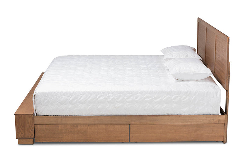 Svante Ash Walnut Brown King Size 4-Drawer Platform Storage Bed w/Shelves Baxton