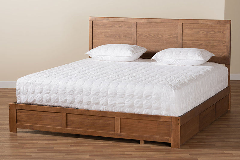 Lilibet Ash Walnut Brown King Size 3-Drawer Platform Storage Bed Baxton