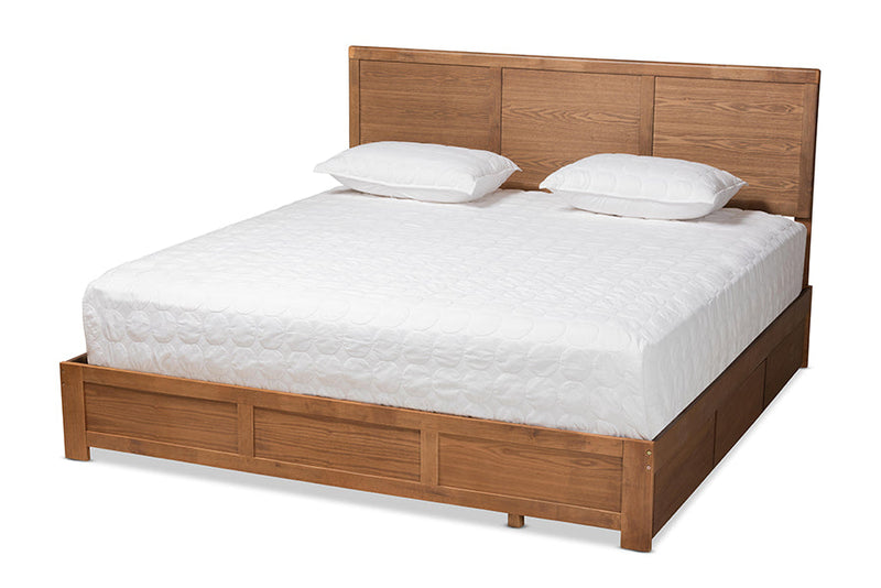Lilibet Ash Walnut Brown King Size 3-Drawer Platform Storage Bed Baxton