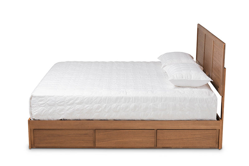 Lilibet Ash Walnut Brown King Size 3-Drawer Platform Storage Bed Baxton