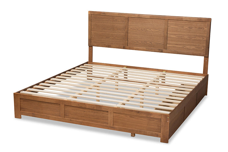 Lilibet Ash Walnut Brown King Size 3-Drawer Platform Storage Bed Baxton