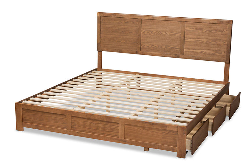 Lilibet Ash Walnut Brown King Size 3-Drawer Platform Storage Bed Baxton