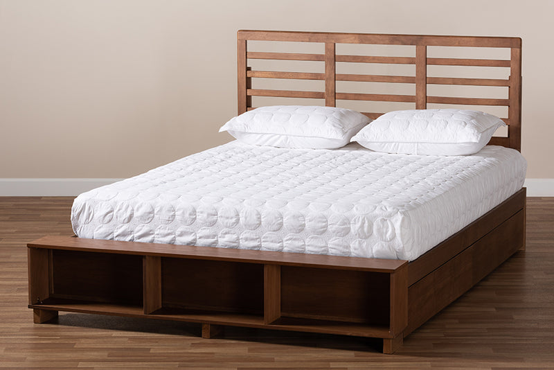 Harlow Modern Transitional Ash Walnut Brown Finished Wood 4-Drawer Queen Size Platform Storage Bed