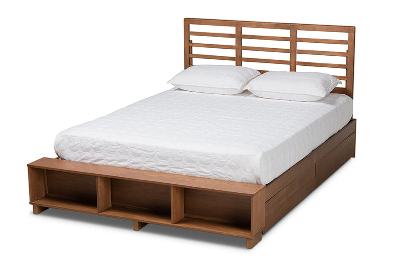 Harlow Ash Walnut Brown 4-Drawer Queen Size Platform Storage Bed Baxton