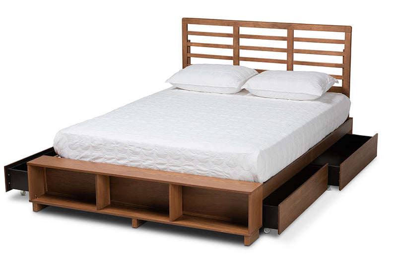 Harlow Ash Walnut Brown 4-Drawer Queen Size Platform Storage Bed Baxton