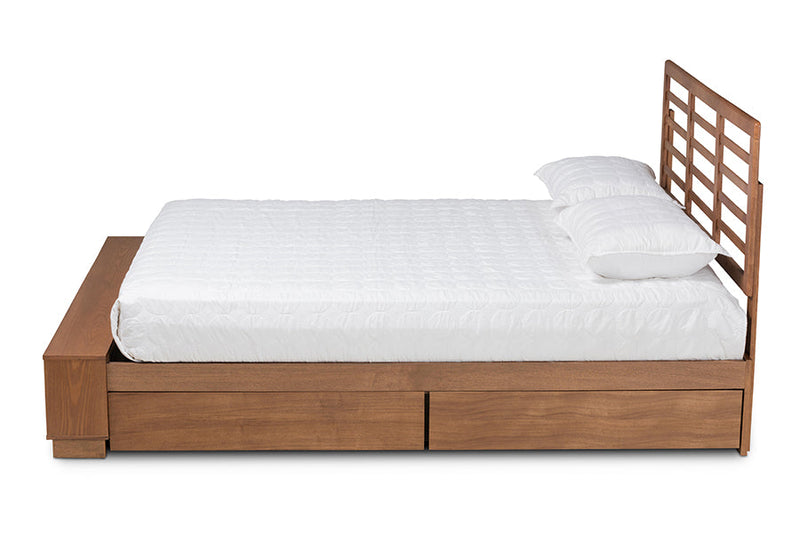 Harlow Ash Walnut Brown 4-Drawer Queen Size Platform Storage Bed Baxton