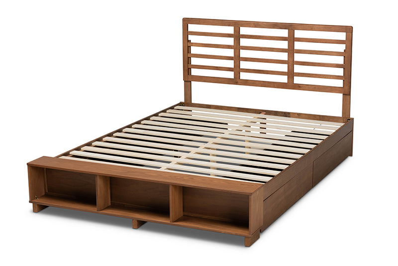 Harlow Modern Transitional Ash Walnut Brown Finished Wood 4-Drawer Queen Size Platform Storage Bed