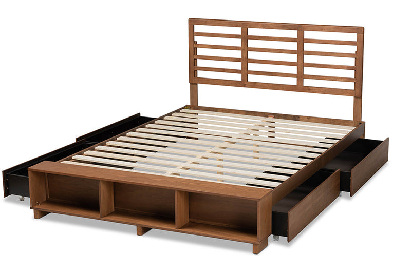 Harlow Ash Walnut Brown 4-Drawer Queen Size Platform Storage Bed Baxton