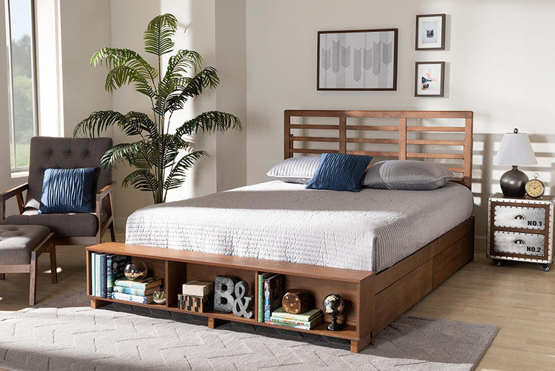 Harlow Modern Transitional Ash Walnut Brown Finished Wood 4-Drawer Queen Size Platform Storage Bed