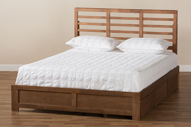 Elise Modern and Contemporary Ash Walnut Brown Finished Wood Queen Size 3-Drawer Platform Storage Bed