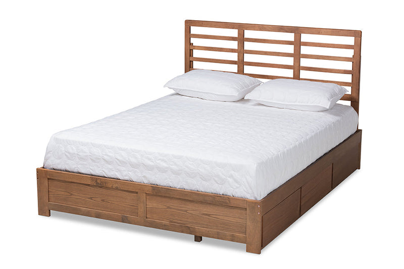Elise Ash Walnut Brown Full Size 3-Drawer Platform Storage Bed Baxton