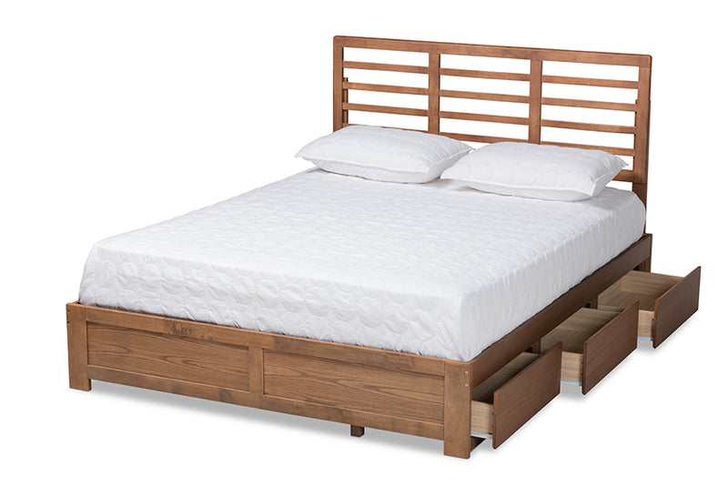 Elise Modern and Contemporary Ash Walnut Brown Finished Wood Queen Size 3-Drawer Platform Storage Bed