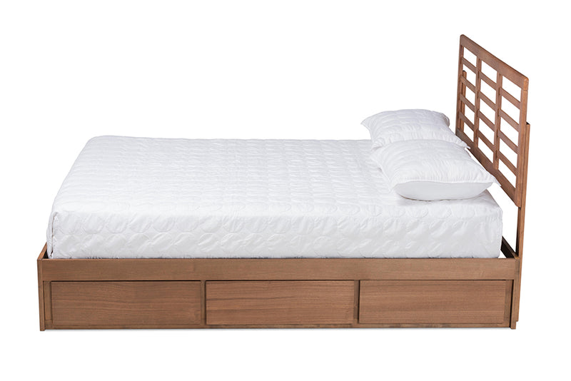 Elise Modern and Contemporary Ash Walnut Brown Finished Wood Queen Size 3-Drawer Platform Storage Bed