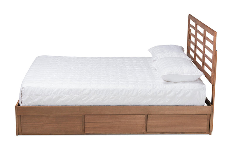 Elise Ash Walnut Brown Full Size 3-Drawer Platform Storage Bed Baxton