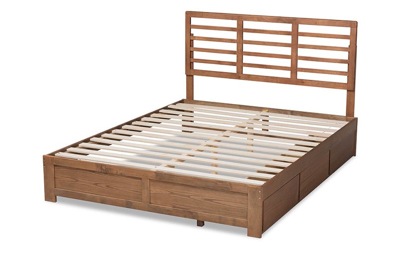 Elise Modern and Contemporary Ash Walnut Brown Finished Wood Queen Size 3-Drawer Platform Storage Bed