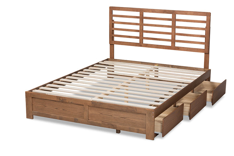 Elise Ash Walnut Brown Queen Size 3-Drawer Platform Storage Bed Baxton