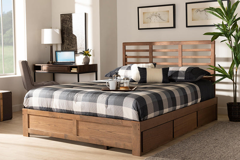 Elise Ash Walnut Brown Full Size 3-Drawer Platform Storage Bed Baxton