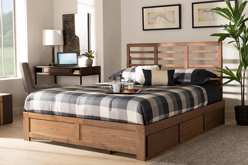 Elise Modern and Contemporary Ash Walnut Brown Finished Wood Queen Size 3-Drawer Platform Storage Bed