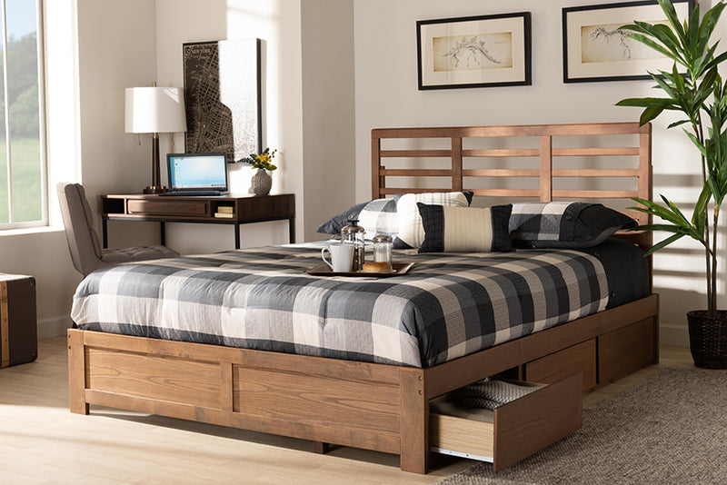 Elise Modern and Contemporary Ash Walnut Brown Finished Wood Queen Size 3-Drawer Platform Storage Bed