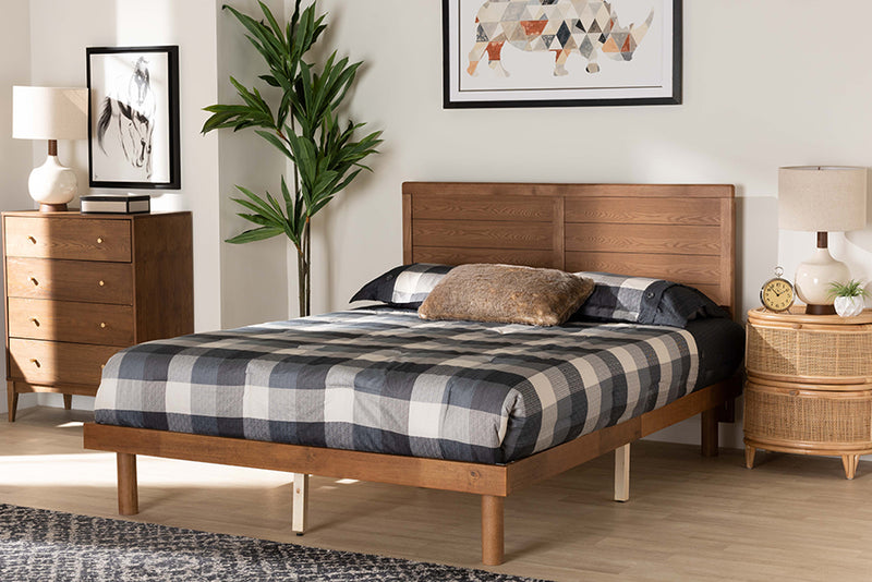 Sinclaire Mid-Century Modern Ash Walnut Finished Wood Full Size Platform Bed