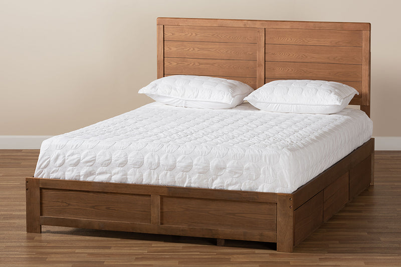 Sarita Modern and Contemporary Ash Walnut Brown Finished Wood Queen Size 3-Drawer Platform Storage Bed