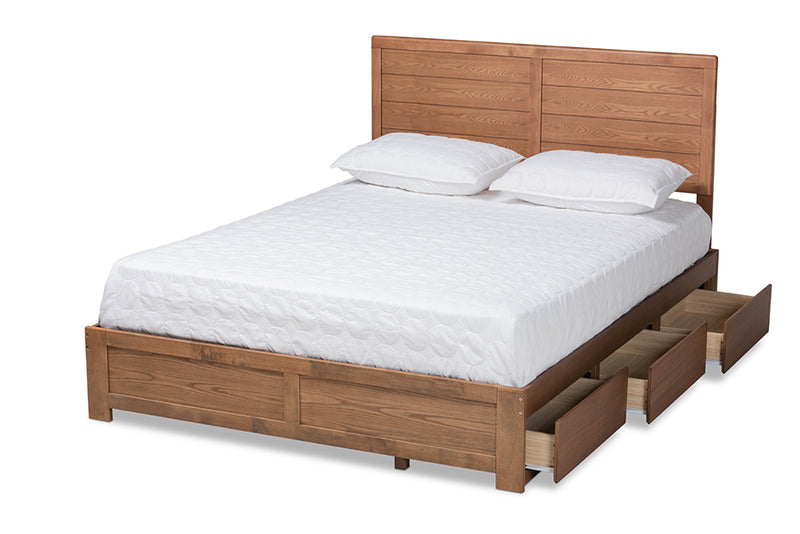 Sarita Modern and Contemporary Ash Walnut Brown Finished Wood Queen Size 3-Drawer Platform Storage Bed