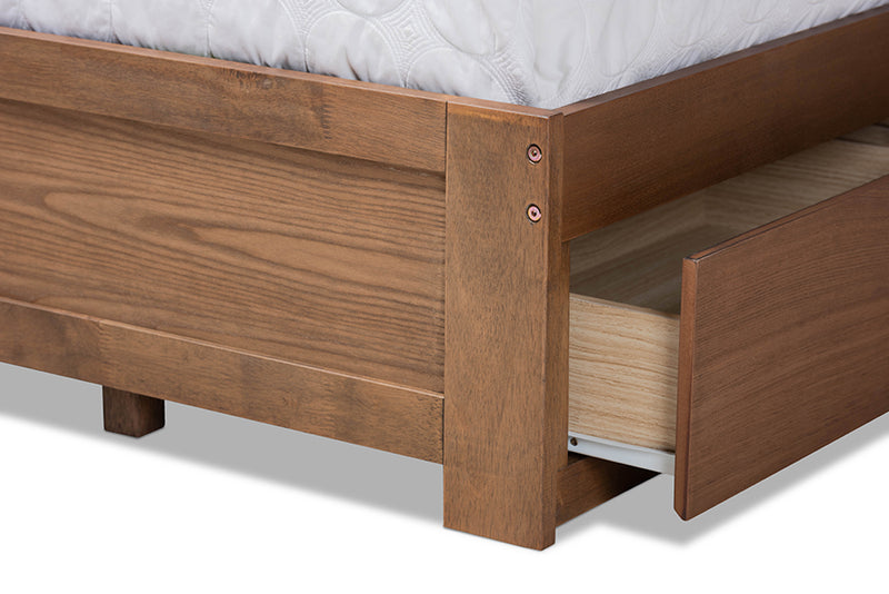 Sarita Modern and Contemporary Ash Walnut Brown Finished Wood Queen Size 3-Drawer Platform Storage Bed