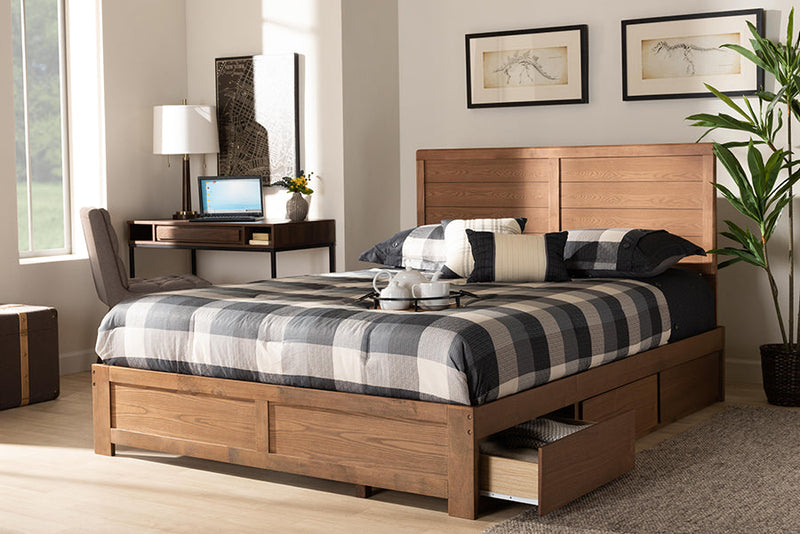 Sarita Ash Walnut Brown Queen Size 3-Drawer Platform Storage Bed Baxton