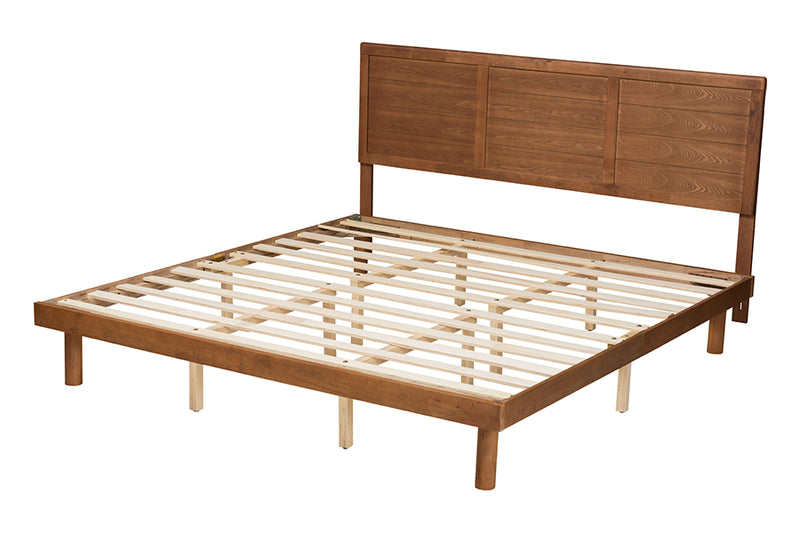 Sinclaire Mid-Century Modern Ash Walnut Finished Wood King Size Platform Bed