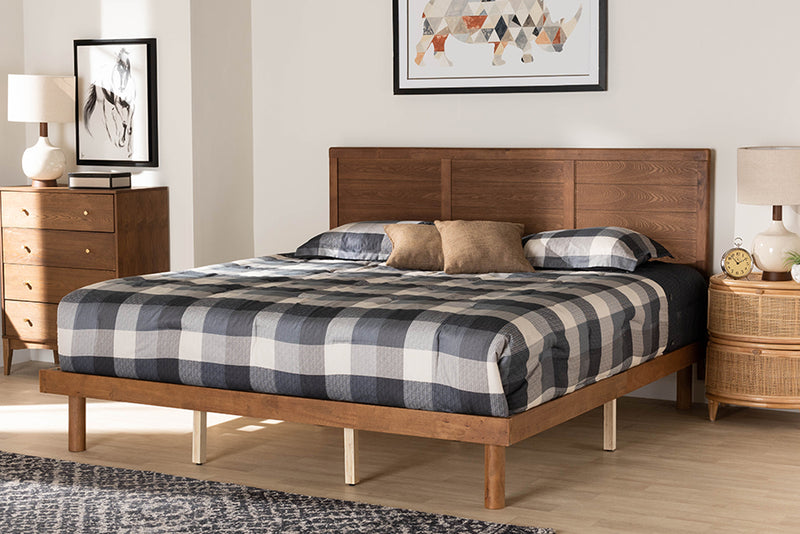 Sinclaire Mid-Century Modern Ash Walnut Finished Wood King Size Platform Bed