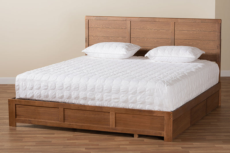 Sarita Ash Walnut Brown King Size 3-Drawer Platform Storage Bed Baxton