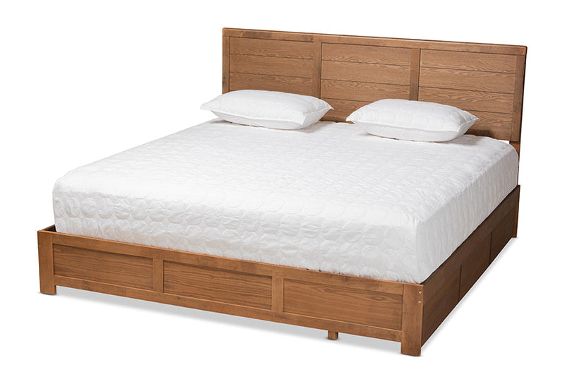 Sarita Ash Walnut Brown King Size 3-Drawer Platform Storage Bed Baxton