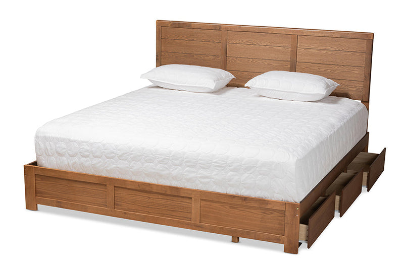 Sarita Ash Walnut Brown King Size 3-Drawer Platform Storage Bed Baxton