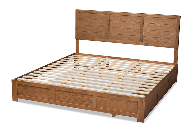 Sarita Ash Walnut Brown King Size 3-Drawer Platform Storage Bed Baxton