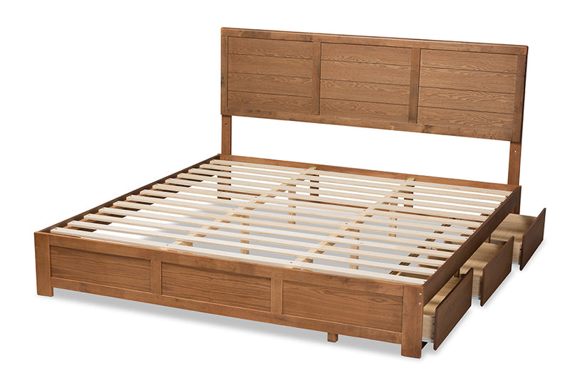 Sarita Modern and Contemporary Ash Walnut Brown Finished Wood King Size 3-Drawer Platform Storage Bed